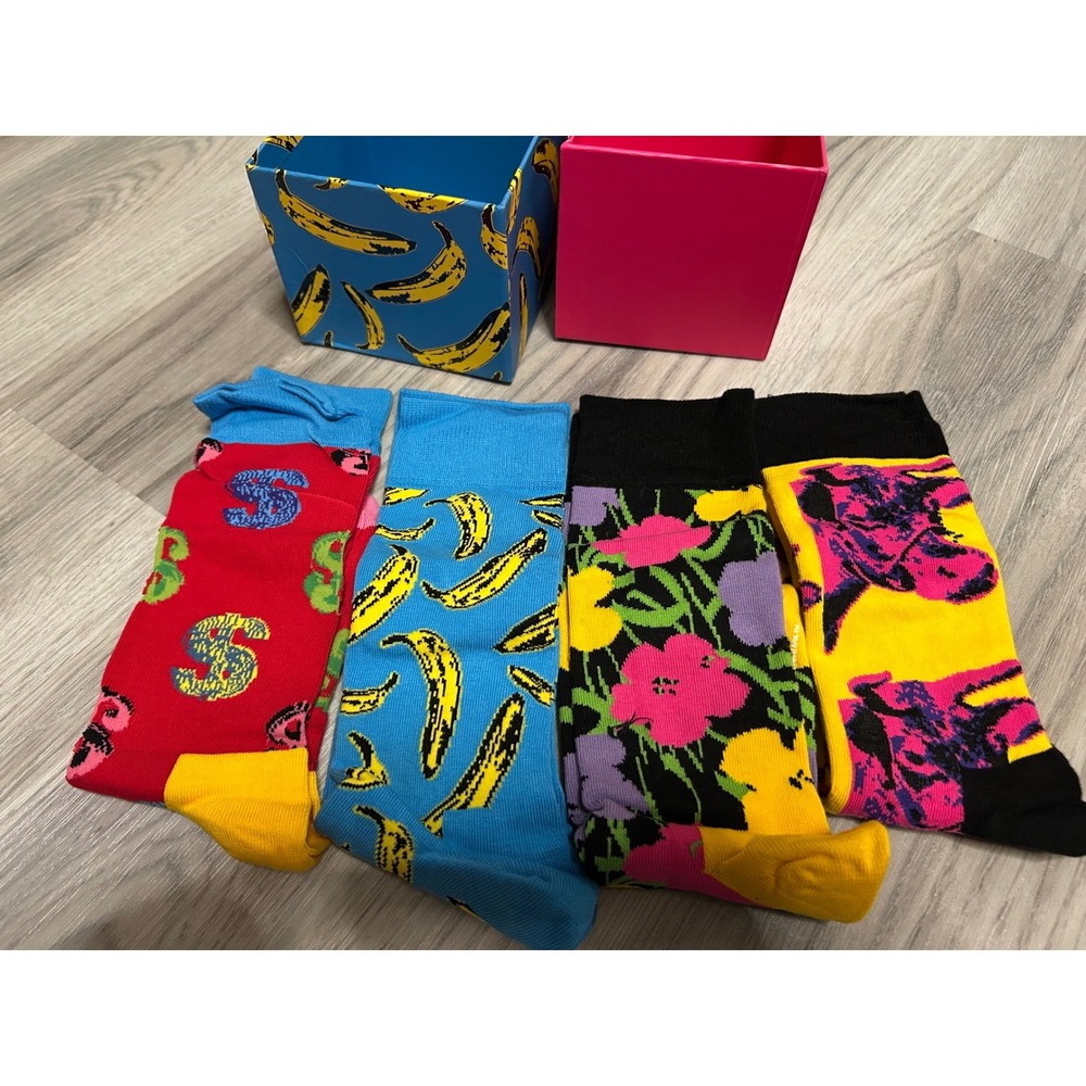 Happy Socks Mens Andy Warhol Pop Art Cotton 4-Pack Gift Set 10-13 Multi Banana